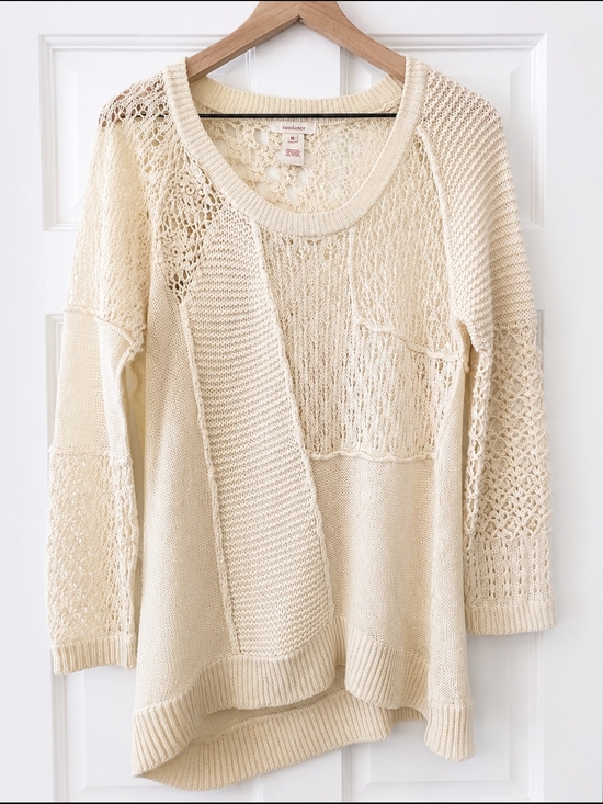 Sundance Sweaters - Sundance Cream Patchwork Open-Knit Pullover Sweater